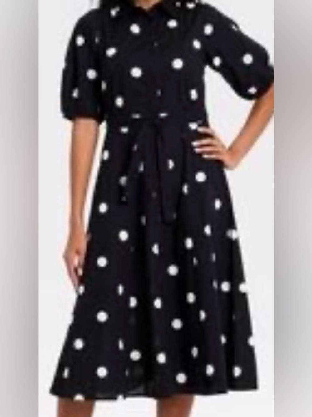 Black Polka Dot Shirt Dress with Tie Waist